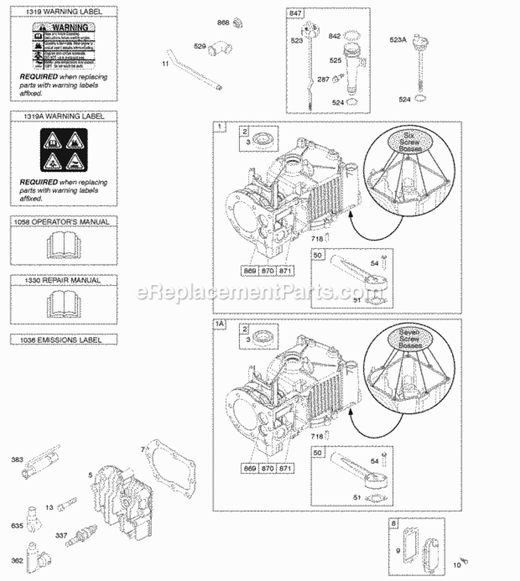 Cylinder Cylinder Head Lubrication OperatorS Manual Warning Label Diagram and Parts List for 09T602-0929-B1  Briggs and Stratton Engine